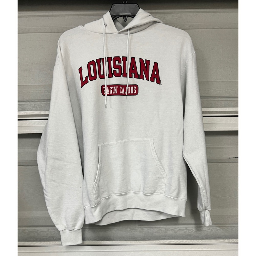Champion Louisiana Ragin Cajuns Hoodie White Mens Large Pullover Sweatshirt